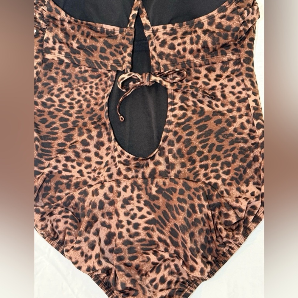 Leopard Print One Piece Swimsuit XL 16 / 18 Padded Adjustable Strap Long - Picture 4 of 8